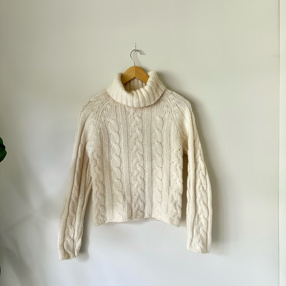 VTG 90s Y2K Oxford Fulham Wool Blend Cable Knit  Fisherman Turtleneck Sweater